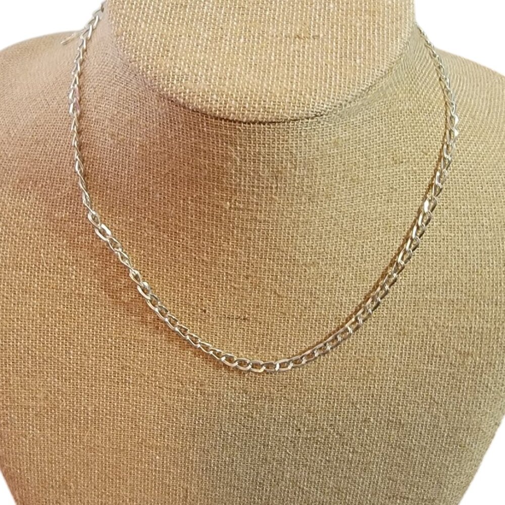 18" Designer Silver Tone Flat Link Chain Necklace, signed